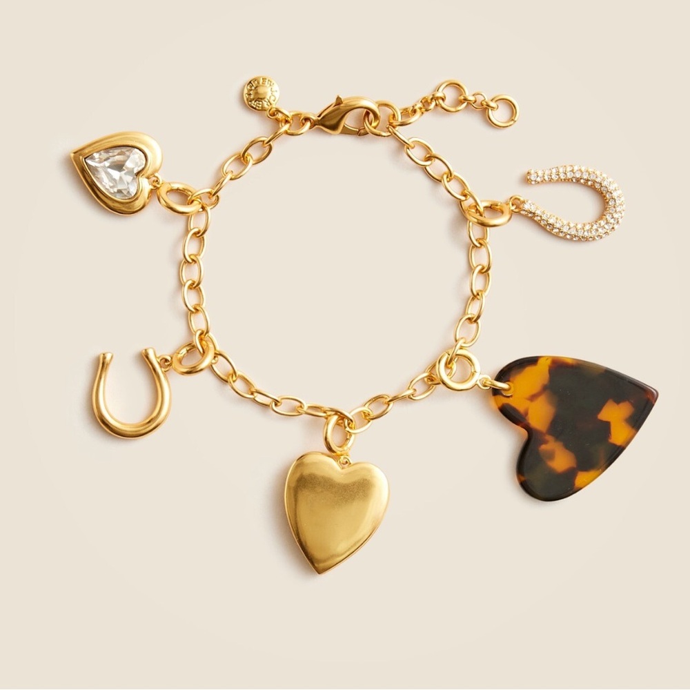 J. Crew Gold Charm Bracelet with Tortoiseshell Heart and heart locket - Picture 1 of 1